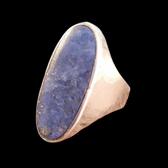 Sterling Contemporary Lapis Thailand Long Oval Statement Ring - Picture 1 of 12